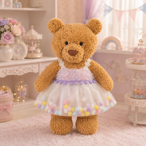 Large Bartholomew Bear & 16" Plush Clothes Outfit - Rainbow Floral Pom-Pom Dress